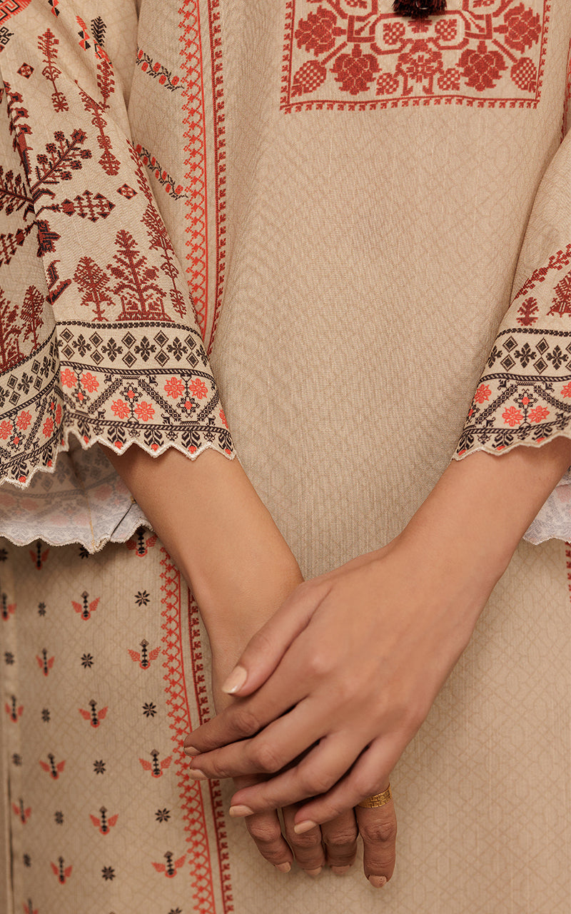 Pakistani Beige Cutwork Embroidered Viscose Silk Salwar Kameez (2-Piece) - Image 5