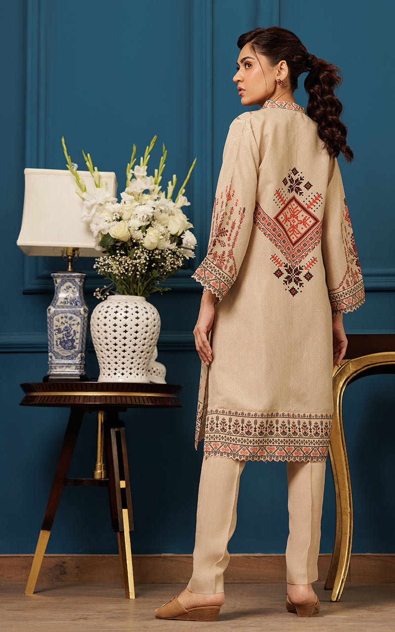 Pakistani Beige Cutwork Embroidered Viscose Silk Salwar Kameez (2-Piece) - Image 6