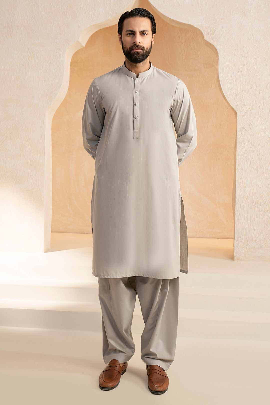 Stone Slub Textured Blended Fabric Shalwar Kameez (2-Piece) - Image 2
