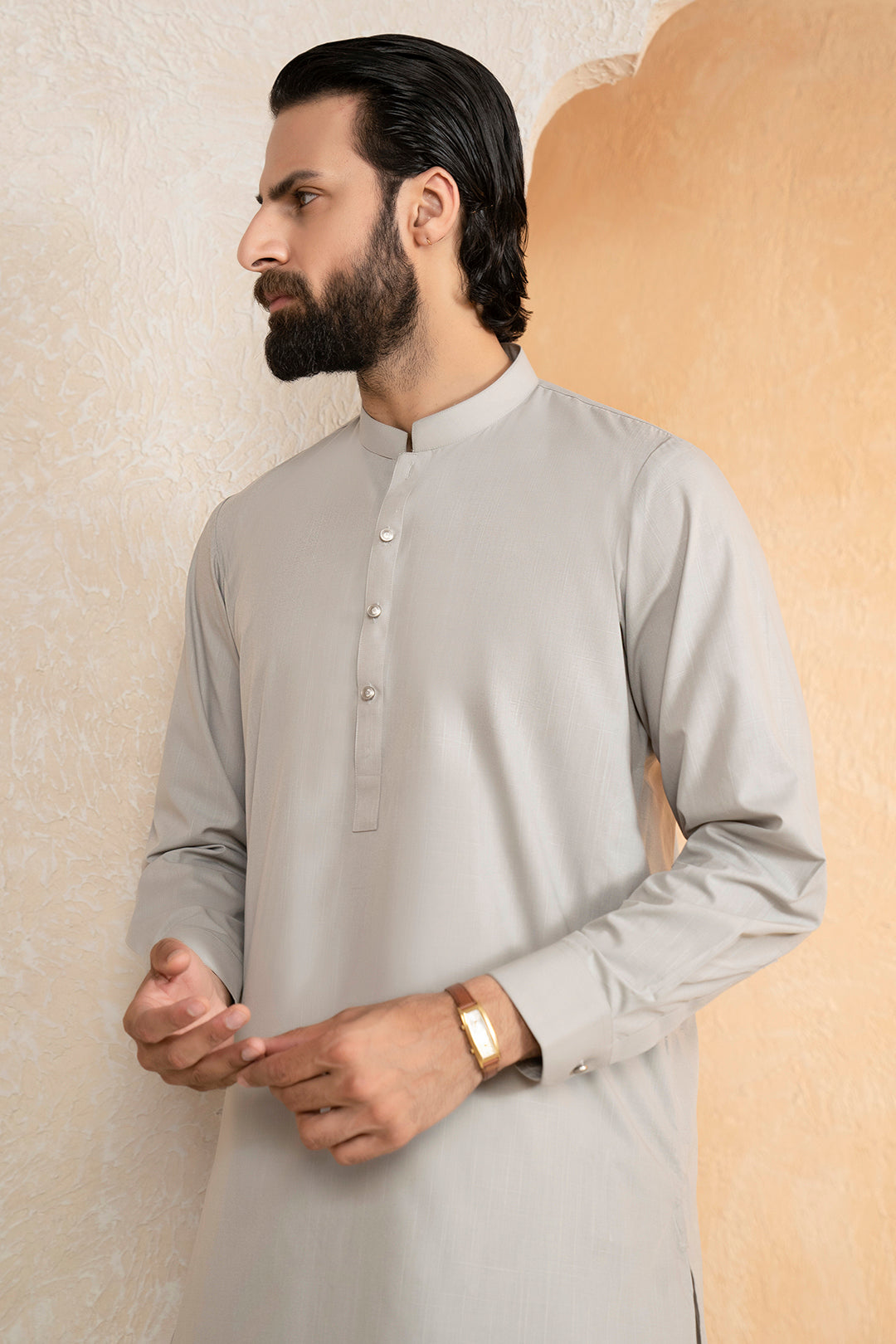 Stone Slub Textured Blended Fabric Shalwar Kameez (2-Piece) - Image 5