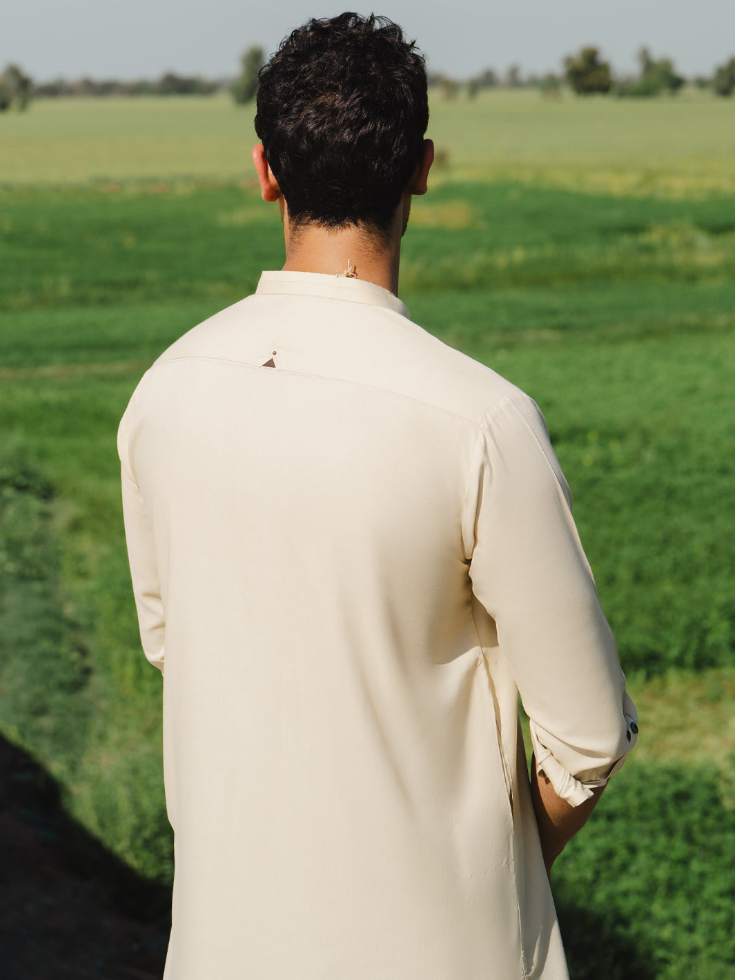 Beige Minimal Stitch Blended Fabric Shalwar Kameez (2-Piece) - Image 4