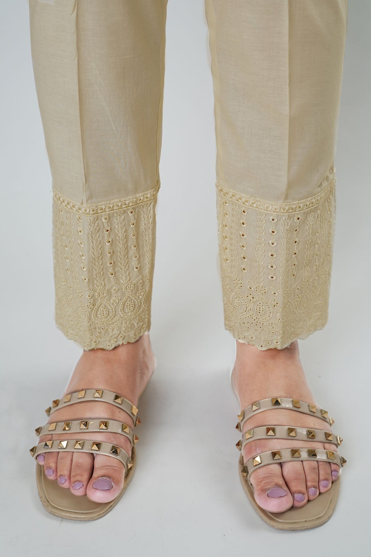 Pakistani Skin Embroidered Cotton Straight Trouser (1-Pc) - Image 3