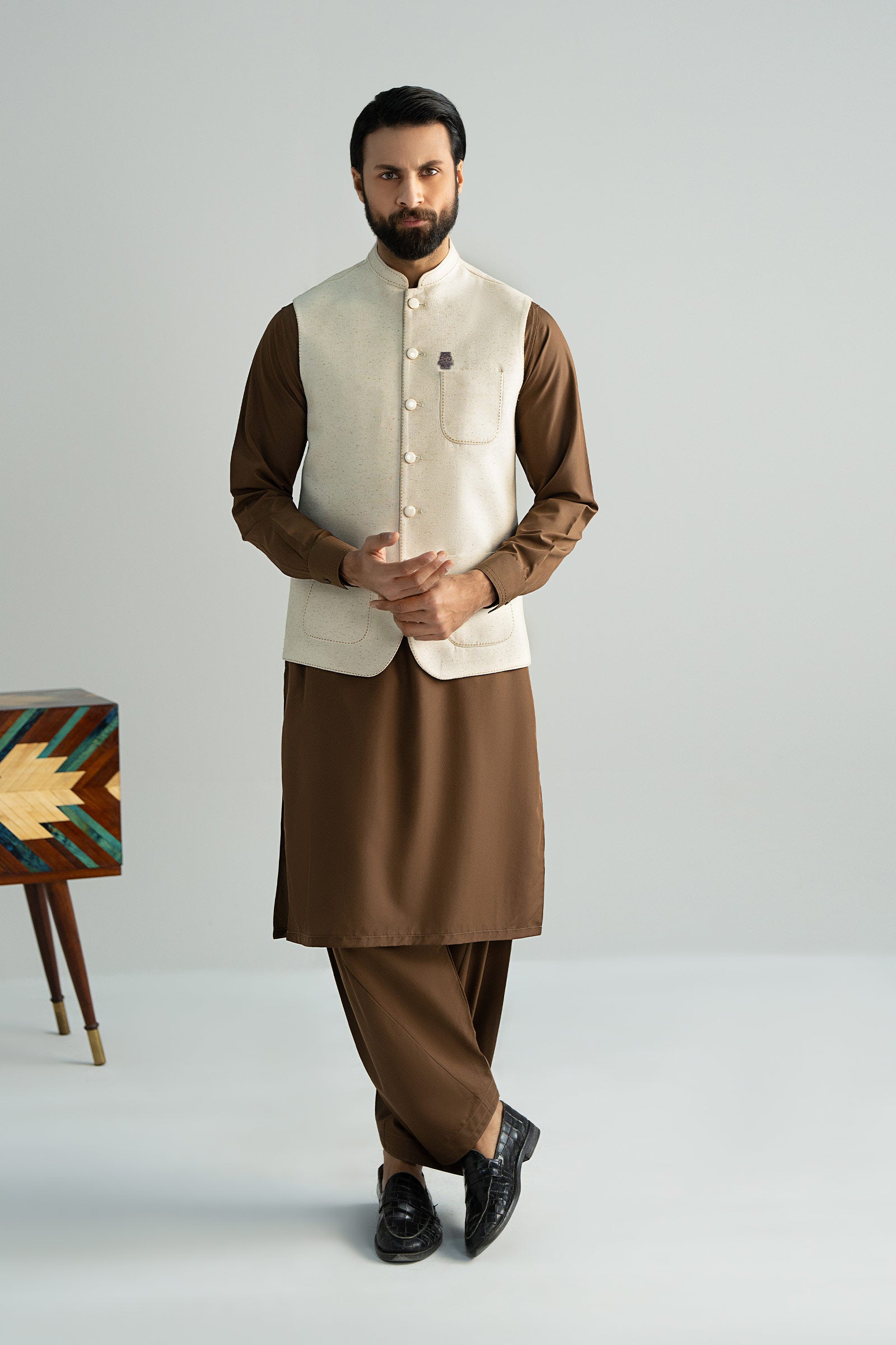 Natural Karandi Formal Waistcoat (1-Pc) - Image 1