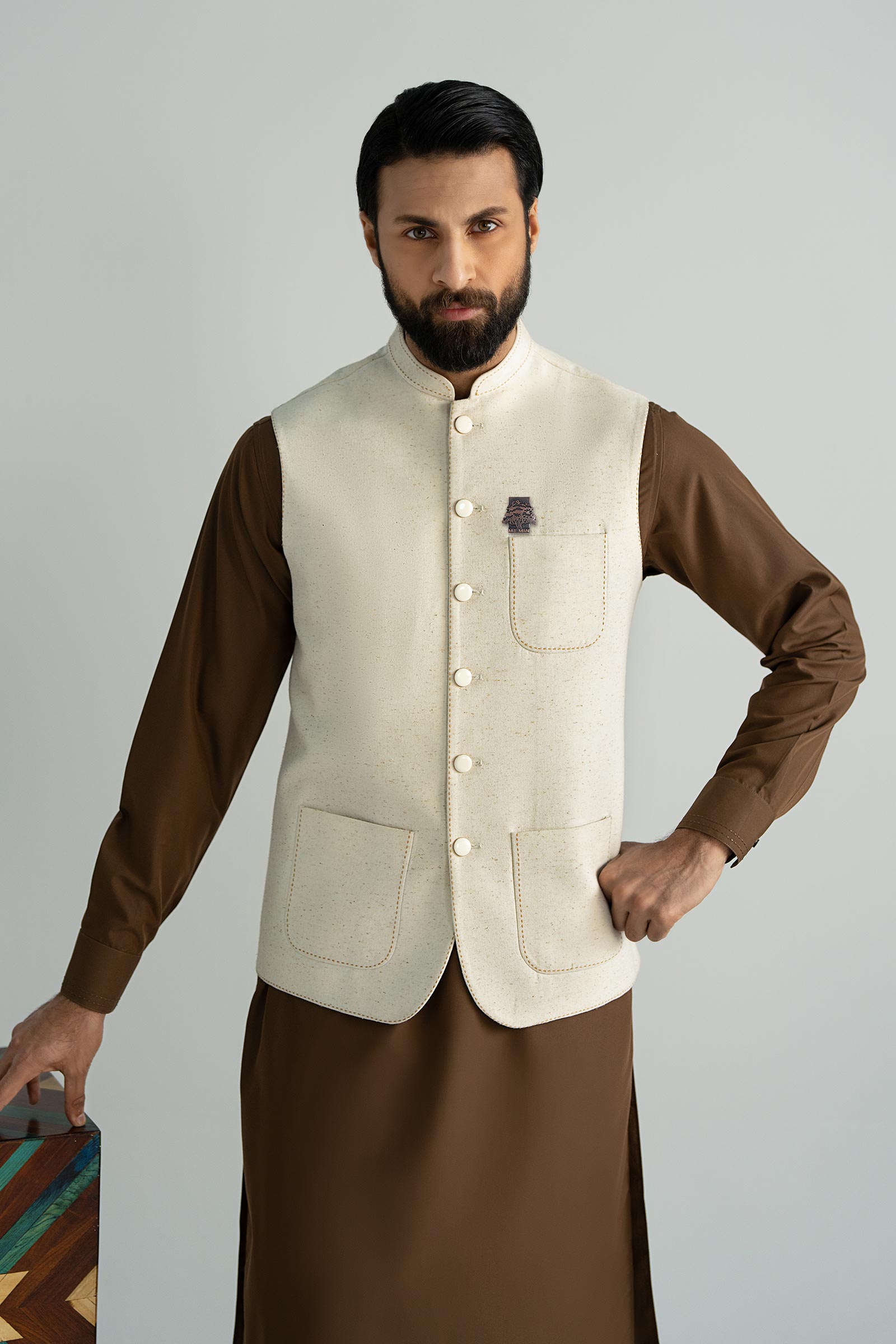 Natural Karandi Formal Waistcoat (1-Pc) - Image 2