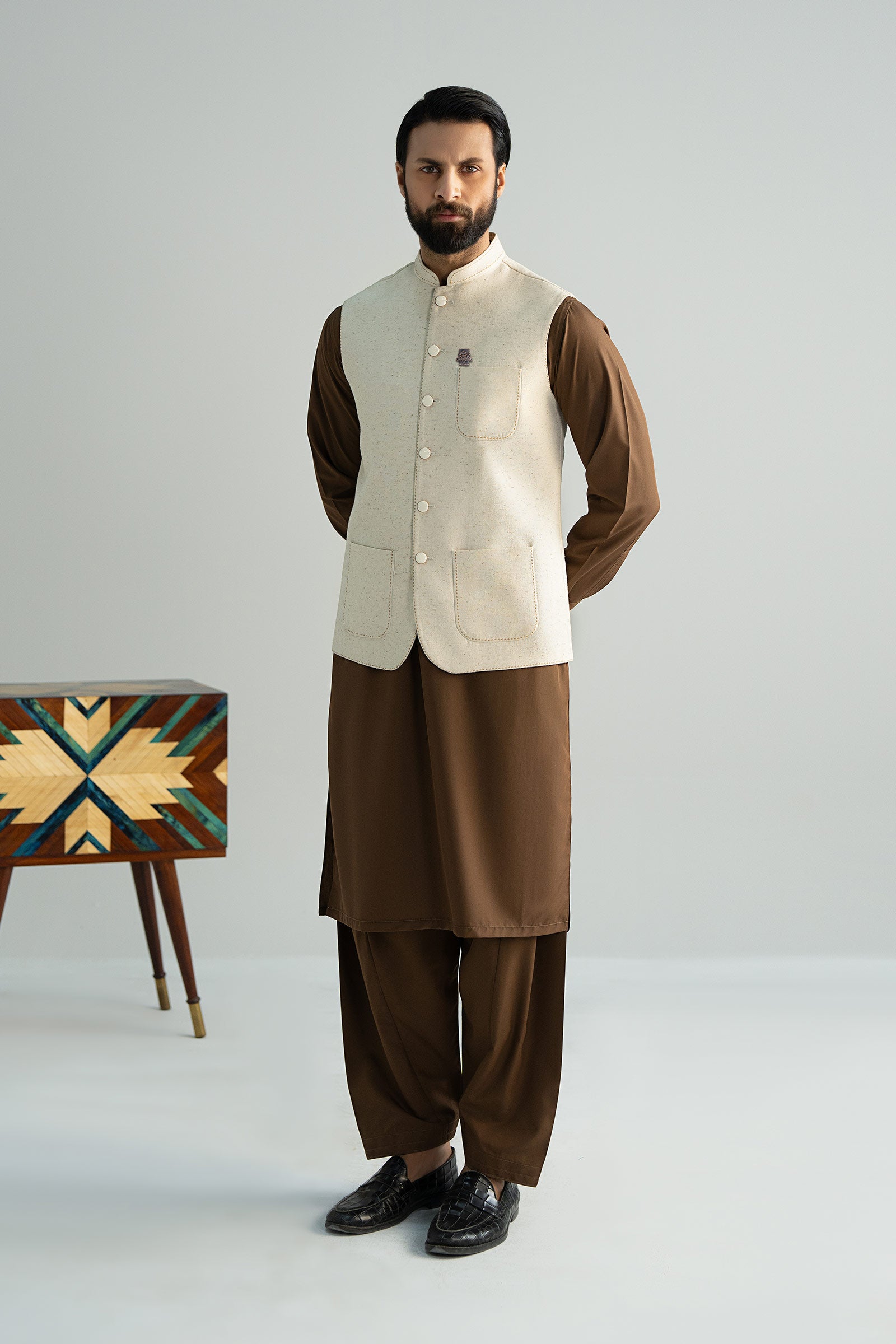Natural Karandi Formal Waistcoat (1-Pc) - Image 3