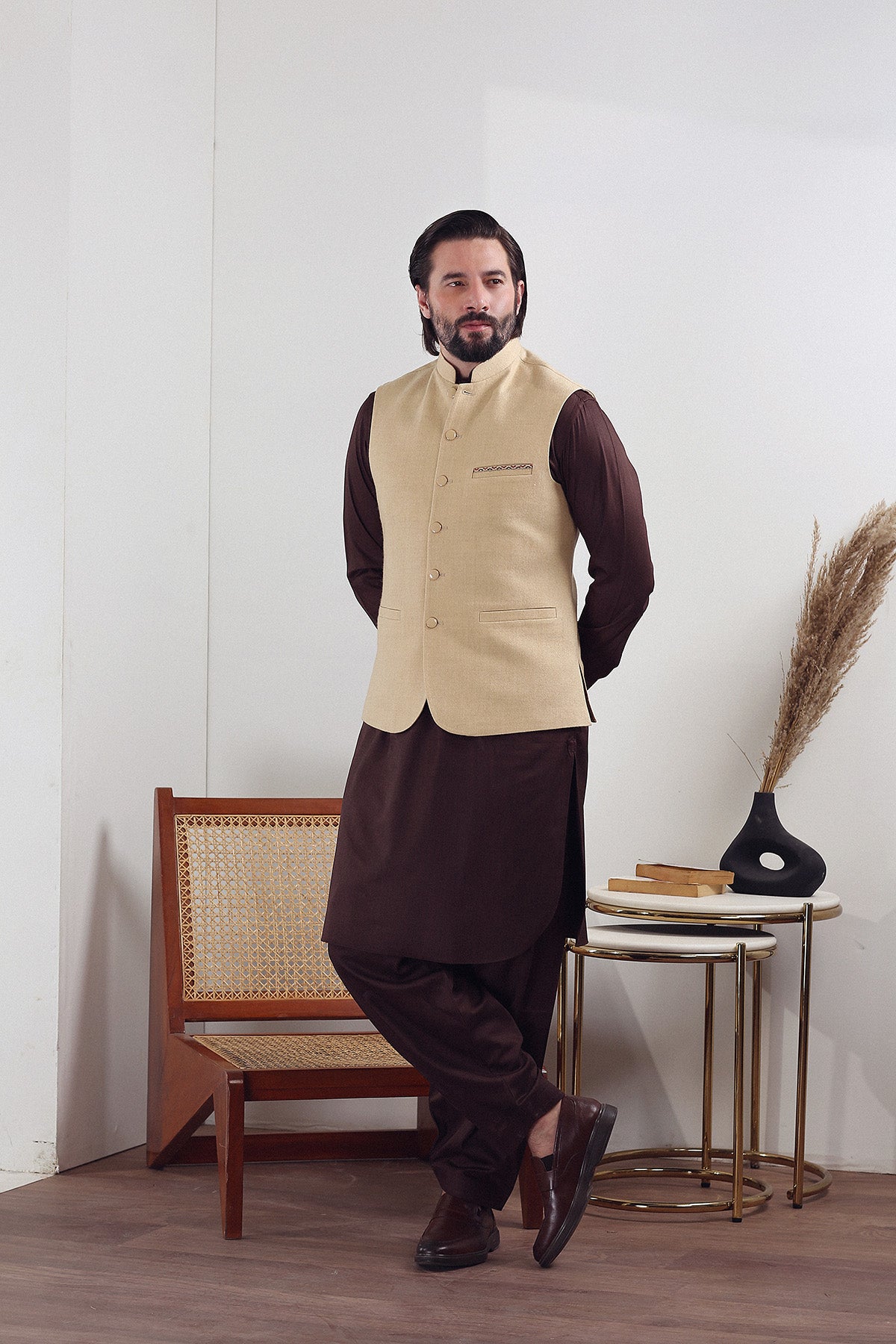 Skin Embroidered Acrylic-Wool Tweed Waistcoat (3-Piece) - Image 1