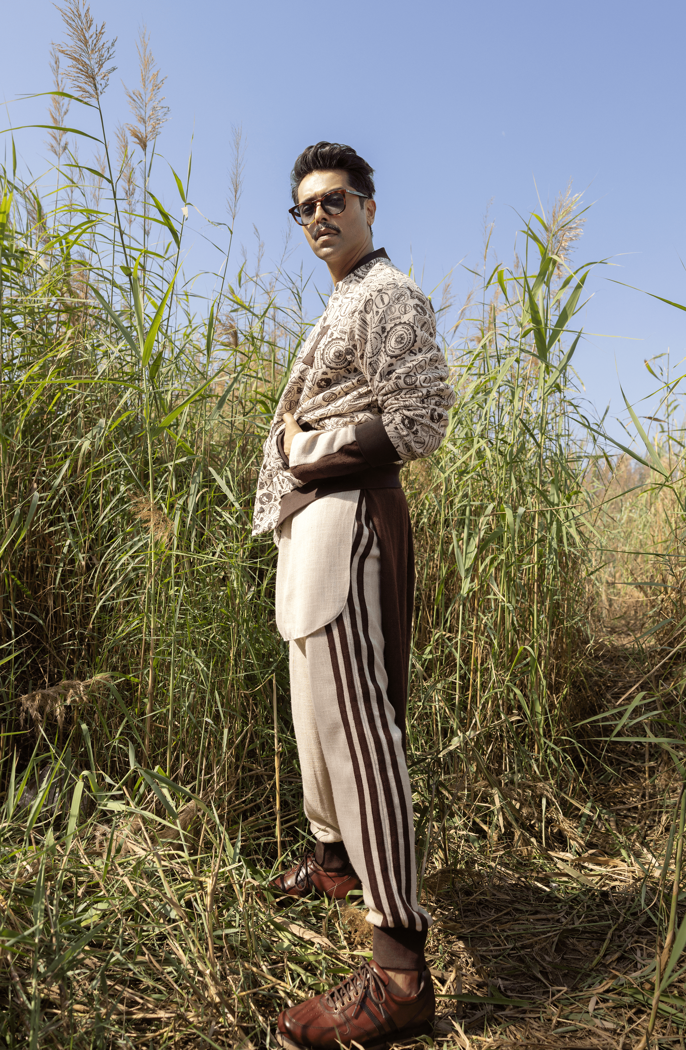 Beige Brown Block Printed Jute Kurta Set (3-Piece) - Image 3