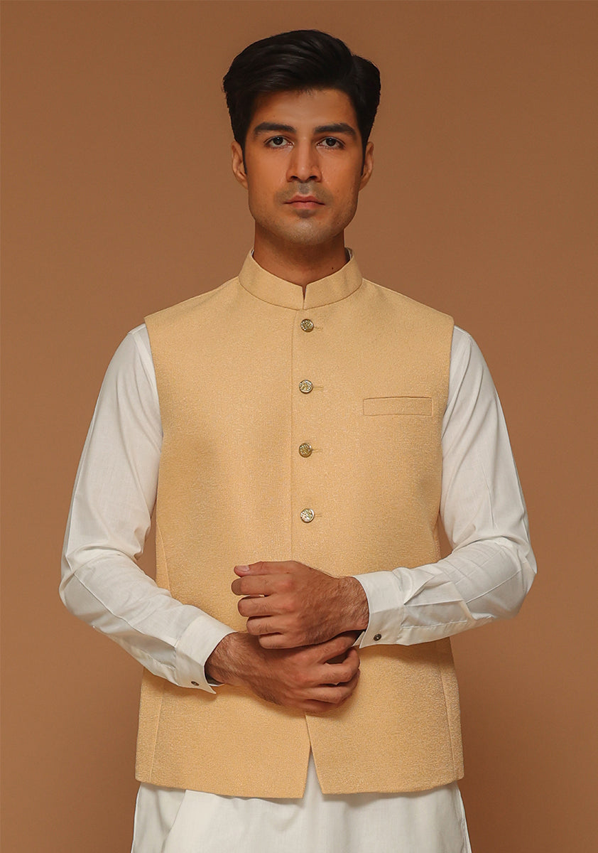 Buff Jamawar Straight-Cut Waistcoat (3-Piece) - Image 2