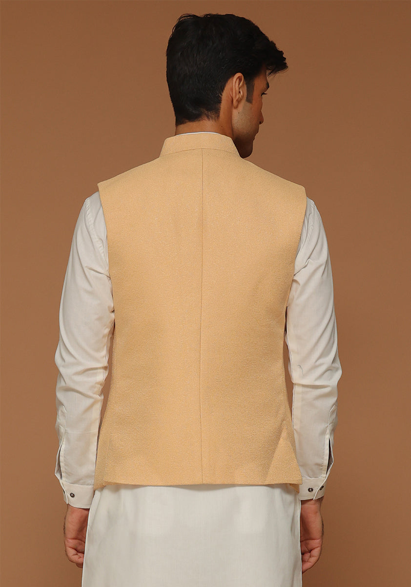 Buff Jamawar Straight-Cut Waistcoat (3-Piece) - Image 4