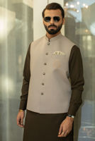 Beige Embroidered Suiting Waistcoat (3-Piece) - Image 3
