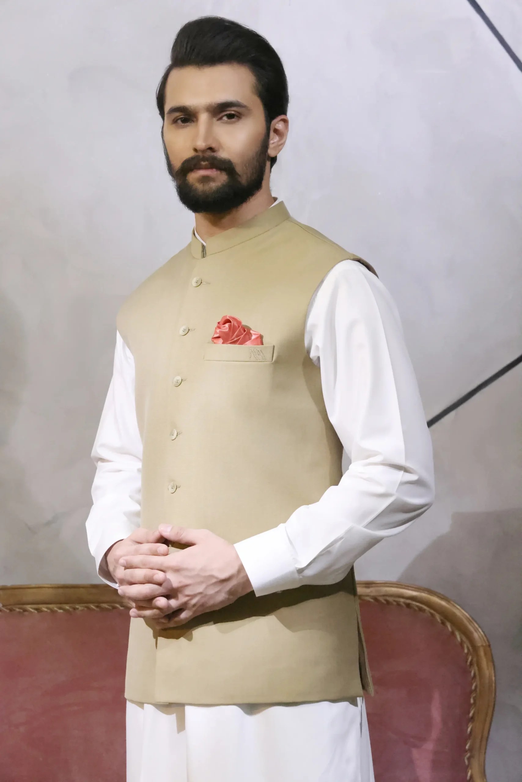 Flaxen Beige Waistcoat Kurta Pajama (3-Piece) - Image 1