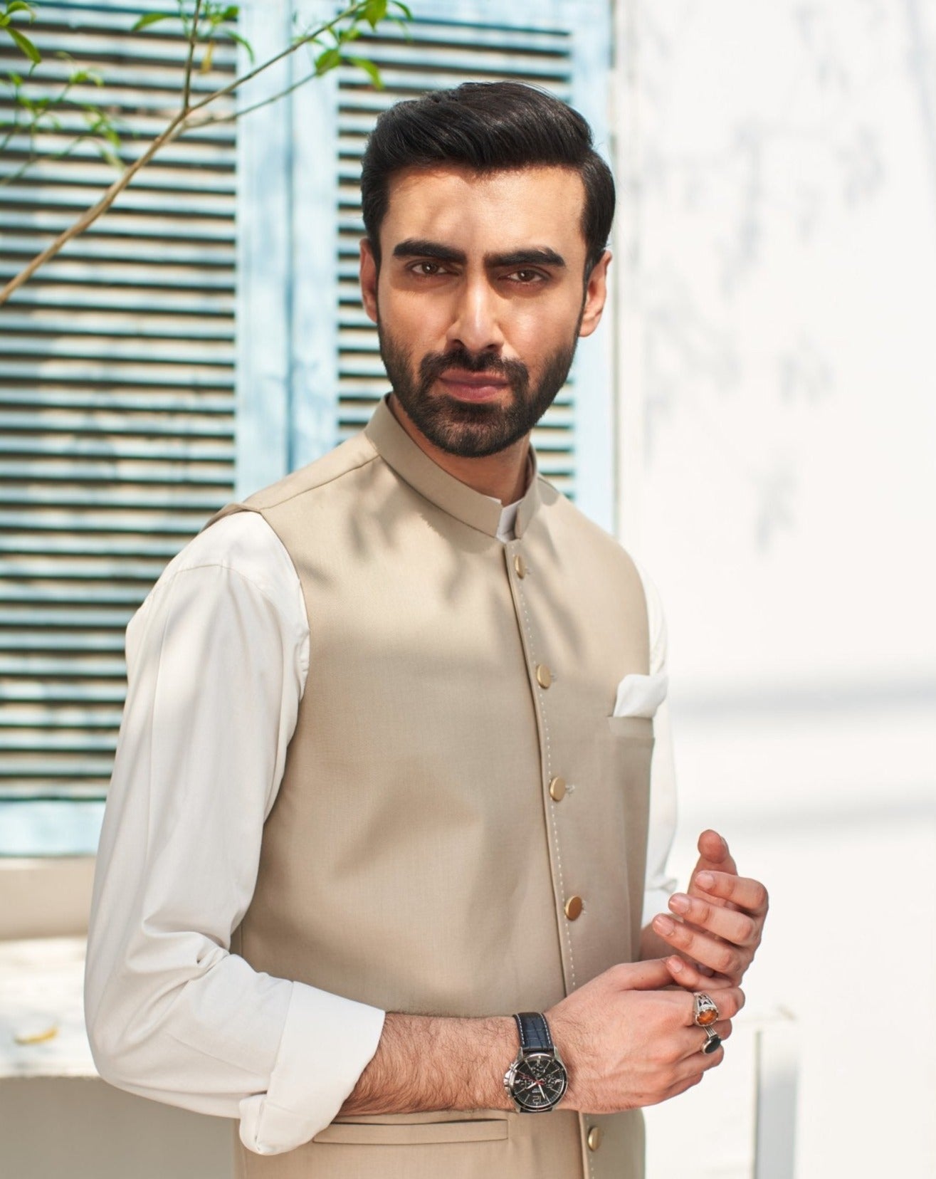Beige Suiting Waistcoat Kurta Set (3-Piece) - Image 1