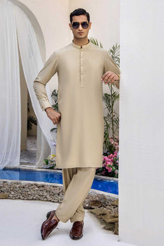 Beige Wash N Wear Kurta Shalwar (3-Piece) - Image 2