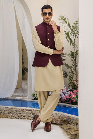 Beige Wash N Wear Kurta Shalwar (3-Piece) - Image 4