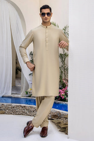 Beige Wash N Wear Kurta Shalwar (3-Piece) - Image 9