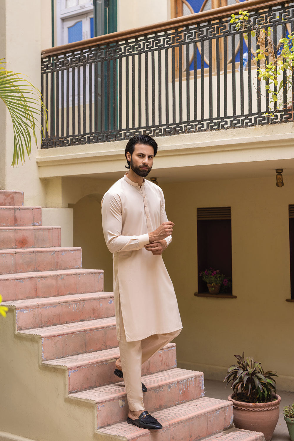 Fawn Wash and Wear Waistcoat Kurta Pajama (3-Piece) - Image 1