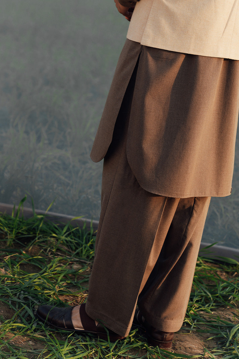 Beige Woollen Tailored Waistcoat Kurta Set (3-Piece) - Image 5