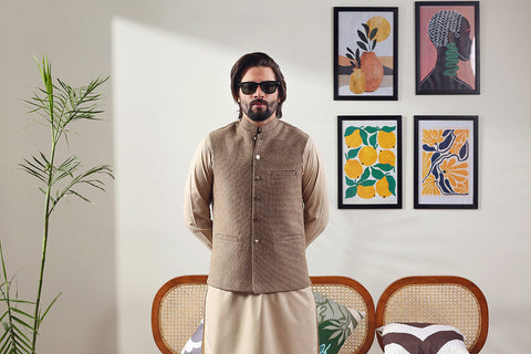 Skin Textured Yarn Dyed Waistcoat (2-Piece) - Image 7