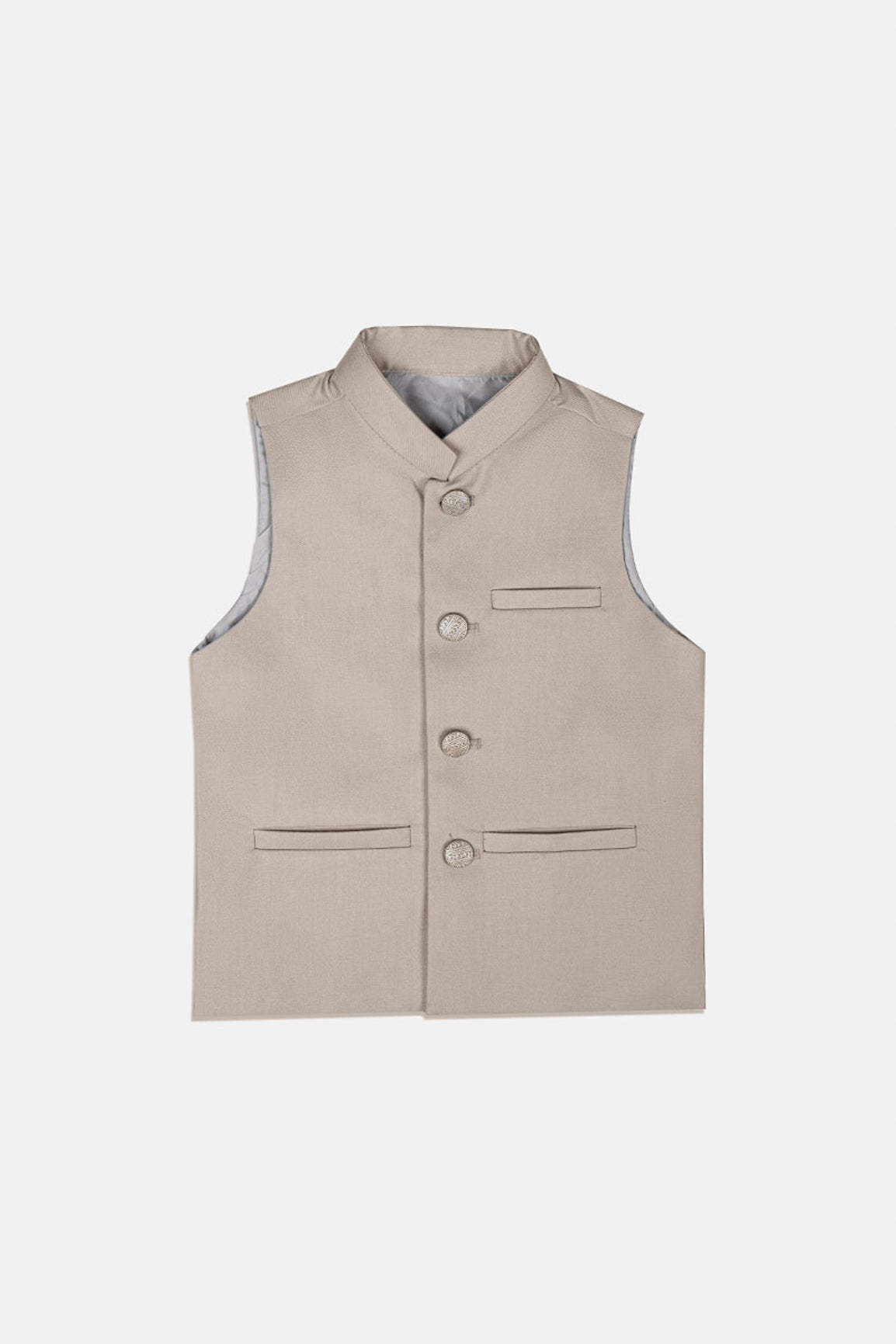 Beige Suiting Fabric Kids Waistcoat (1-Pc) - Image 1