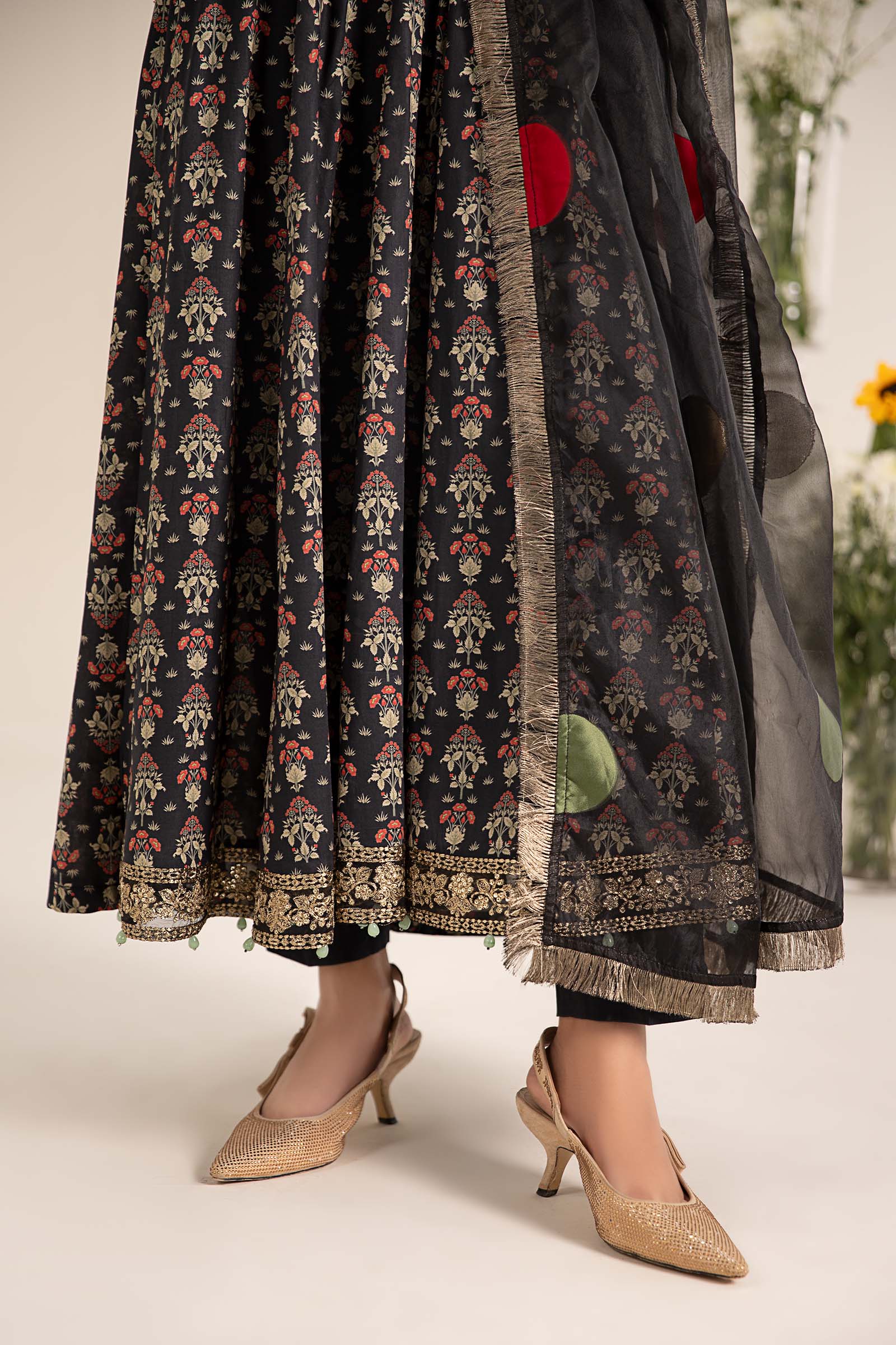 Black Embroidered Lawn Anarkali Dress (3-Piece) - Image 5