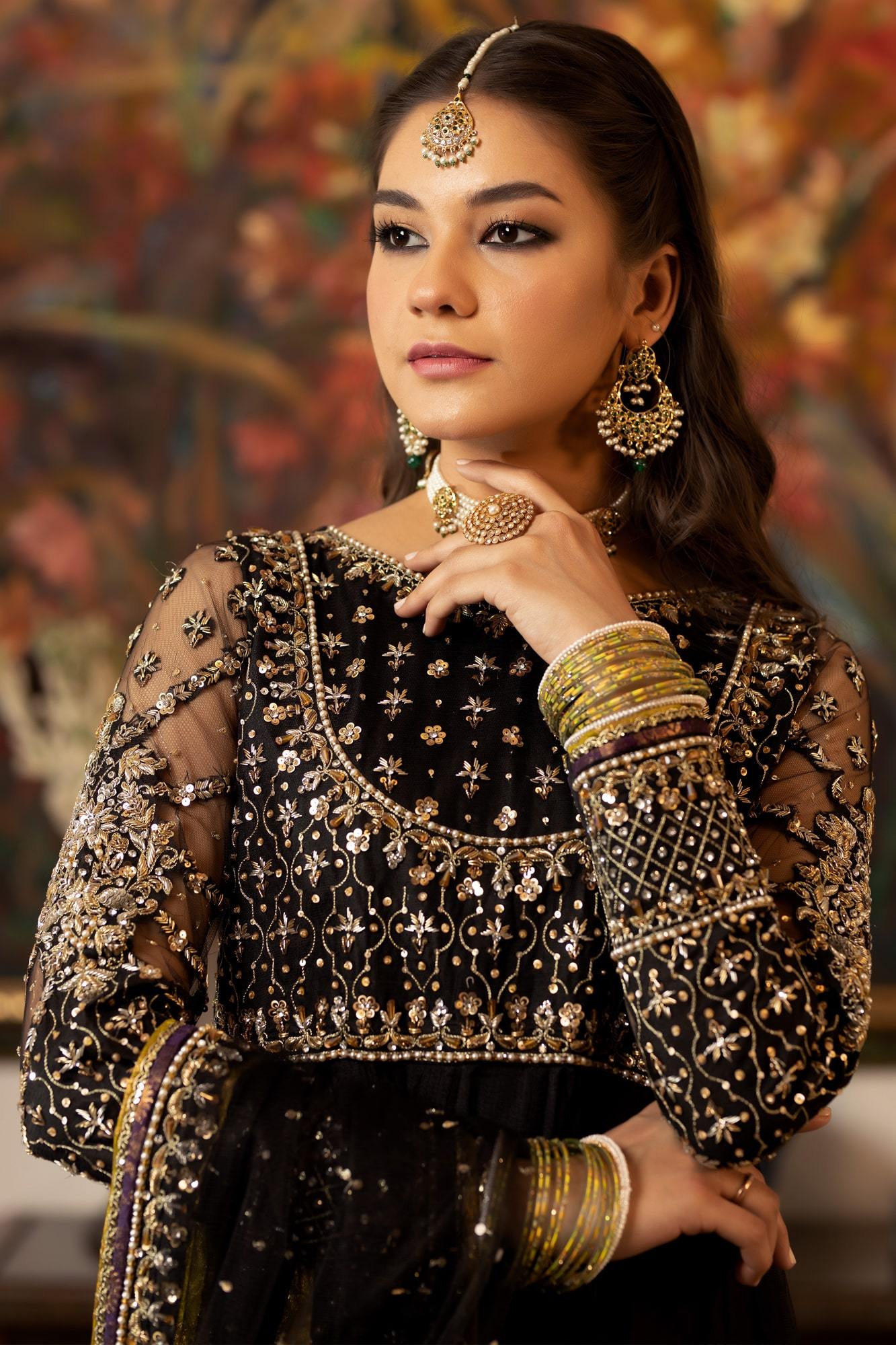 Pakistani Black Kora Dabka Net Anarkali Dress (3-Piece) - Image 1