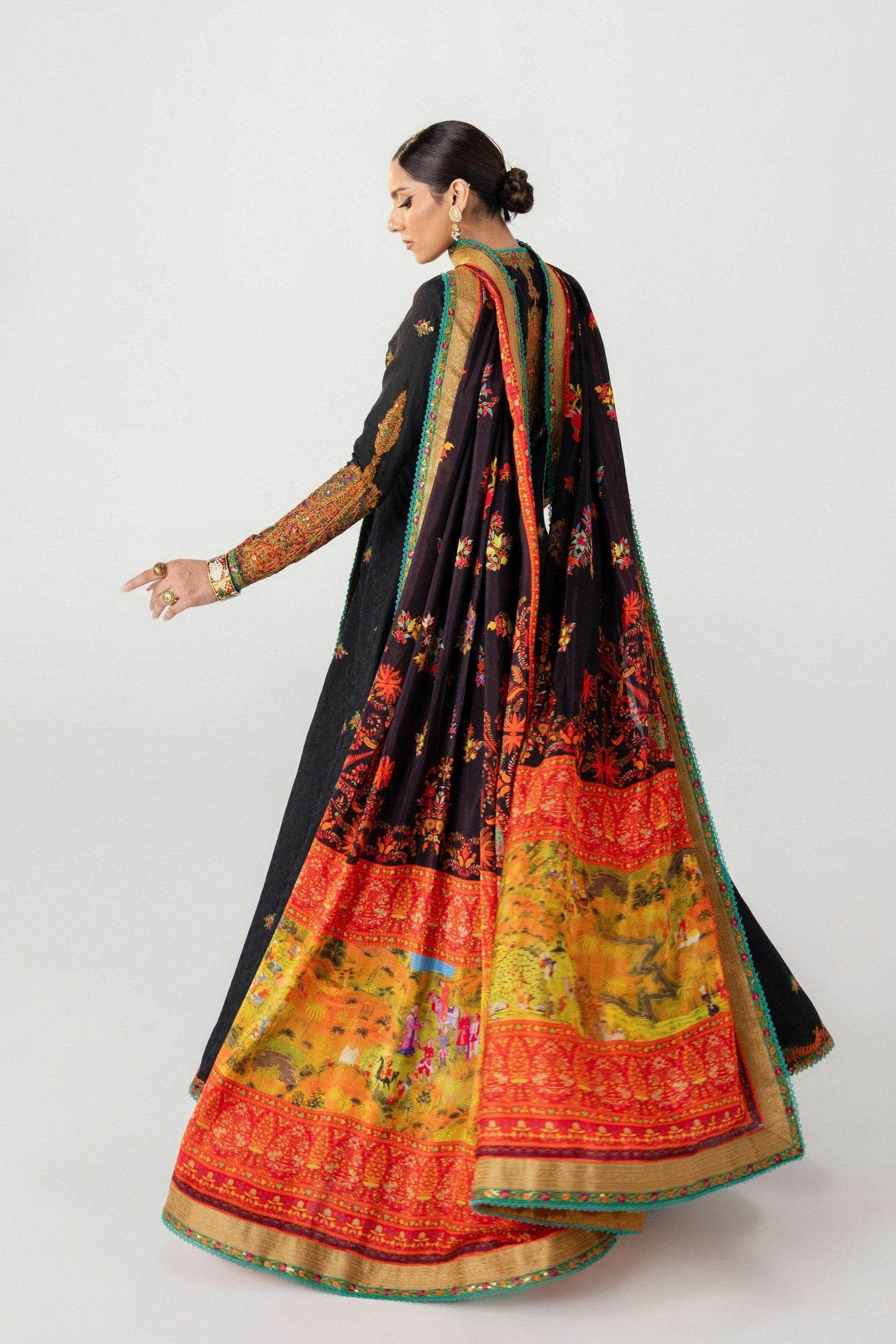 Black Embroidered Lawn Angrakha Dress (3-Piece) - Image 7