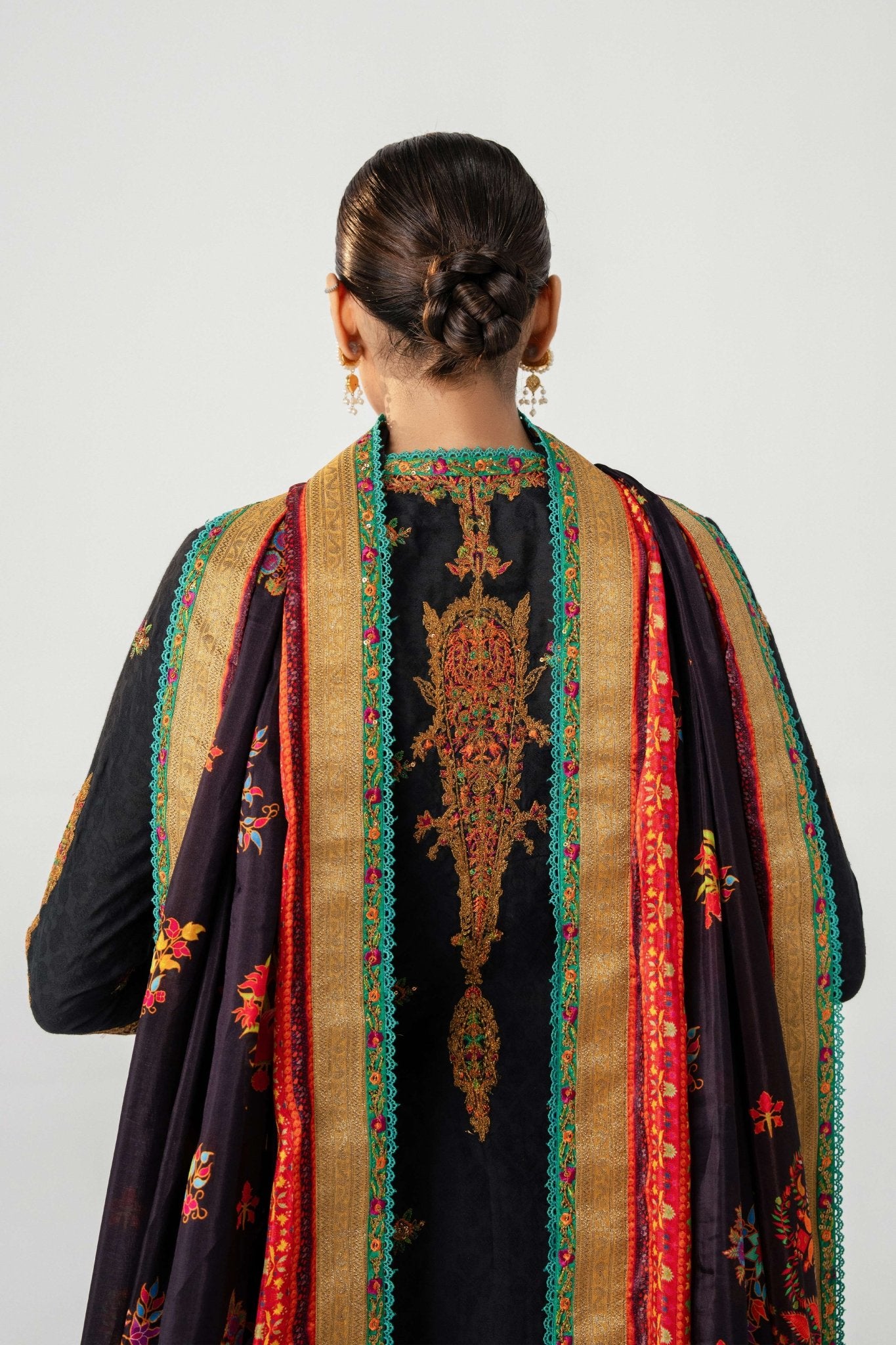 Black Embroidered Lawn Angrakha Dress (3-Piece) - Image 9