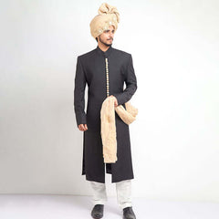 Jet Black 130-Suiting Achkan Sherwani (3-Piece) - Image 2