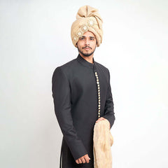 Jet Black 130-Suiting Achkan Sherwani (3-Piece) - Image 4