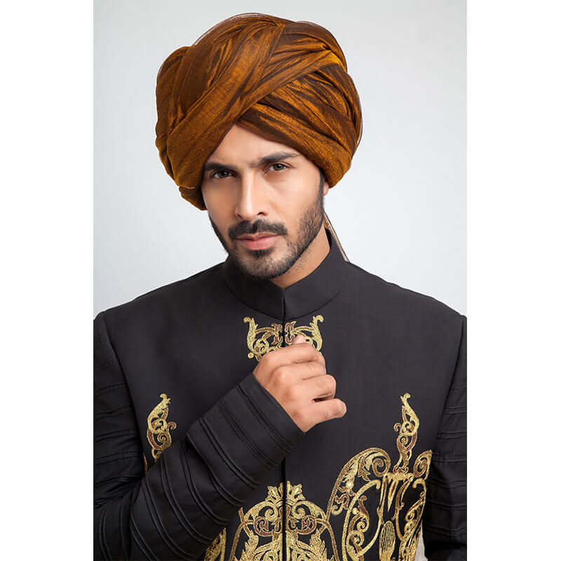 Black Gold Embroidered 130-Suiting Achkan Sherwani (4-Piece) - Image 7
