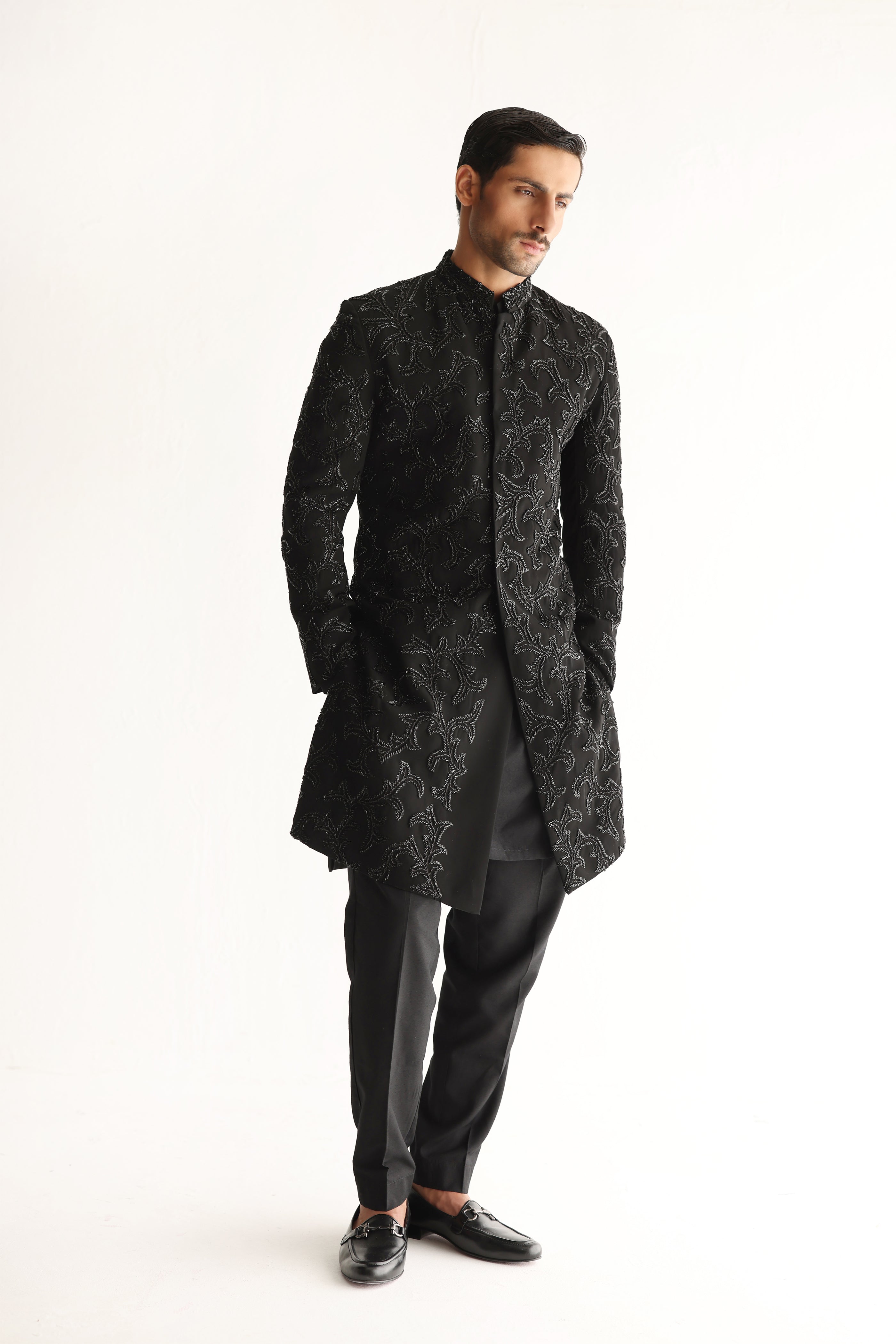 Black Hand-Embellished Armani Sherwani (3-Piece) - Image 2