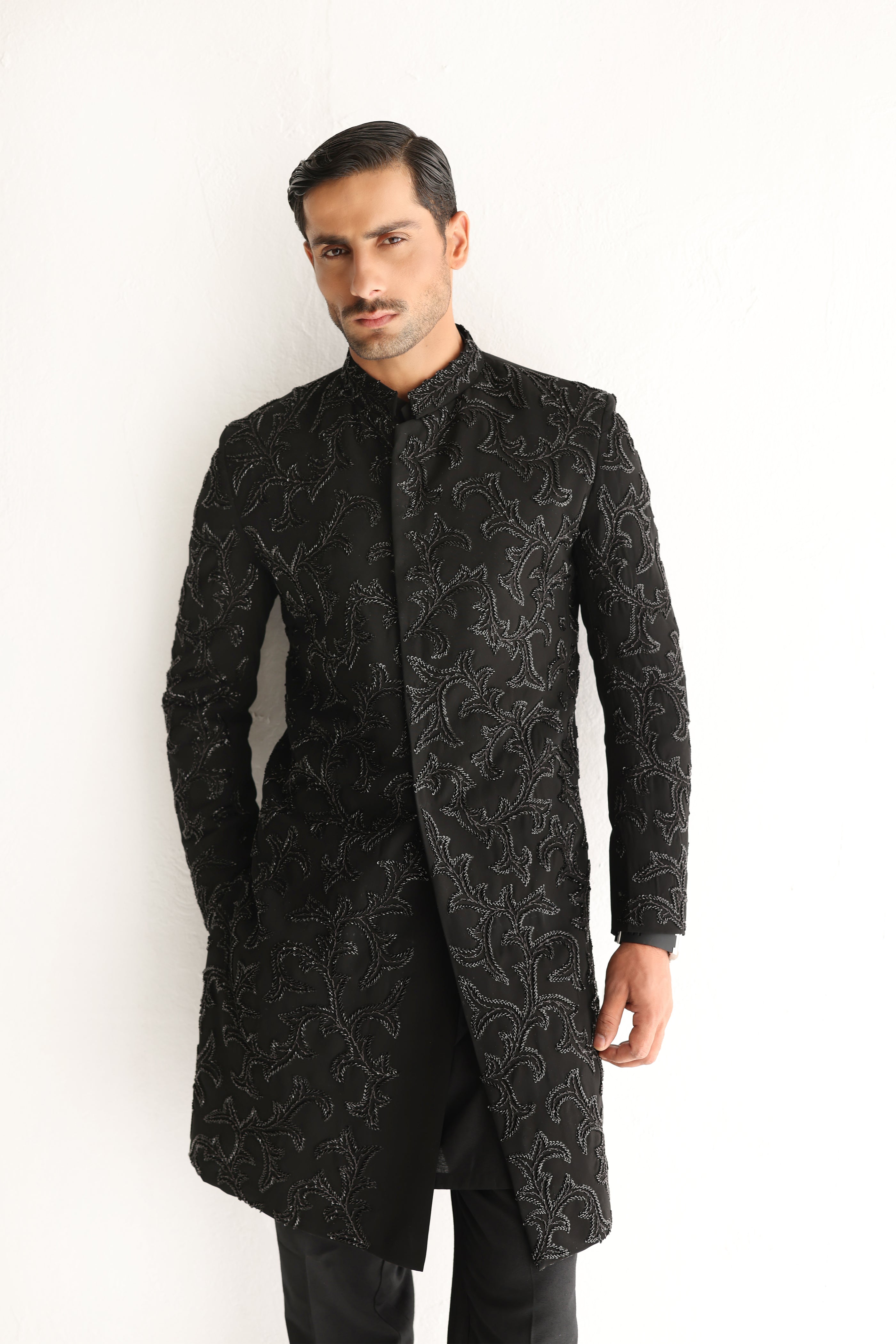 Black Hand-Embellished Armani Sherwani (3-Piece) - Image 6