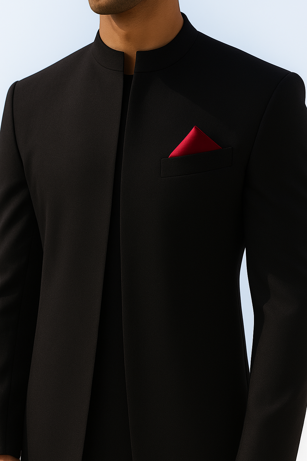 Black Armani Fabric Achkan Sherwani (3-Piece) - Image 3