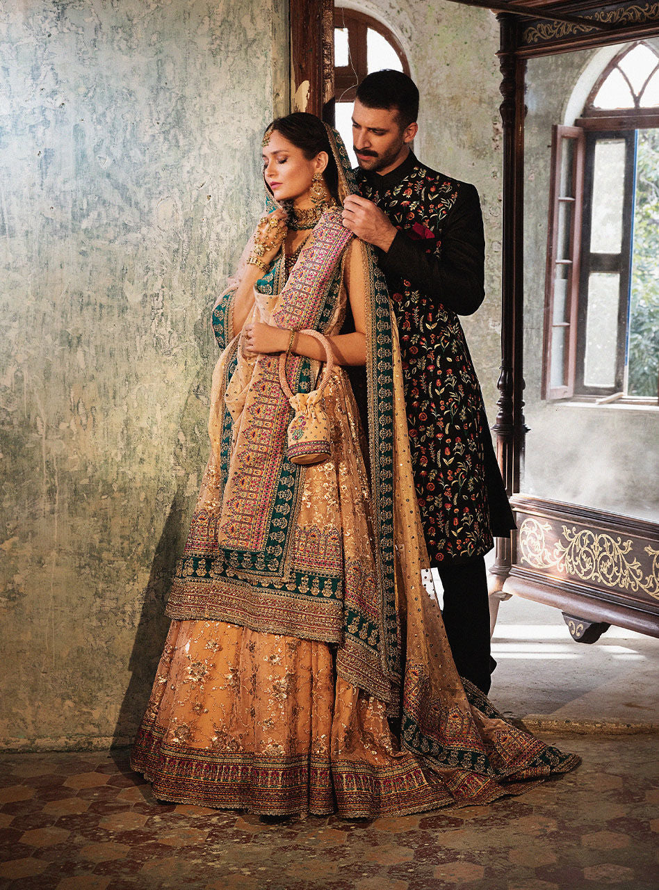 Black Embroidered Cotton Jacquard Sherwani (3-Piece) - Image 12