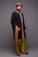 Black Embroidered Georgette Achkan Sherwani (3-Piece) - Image 3