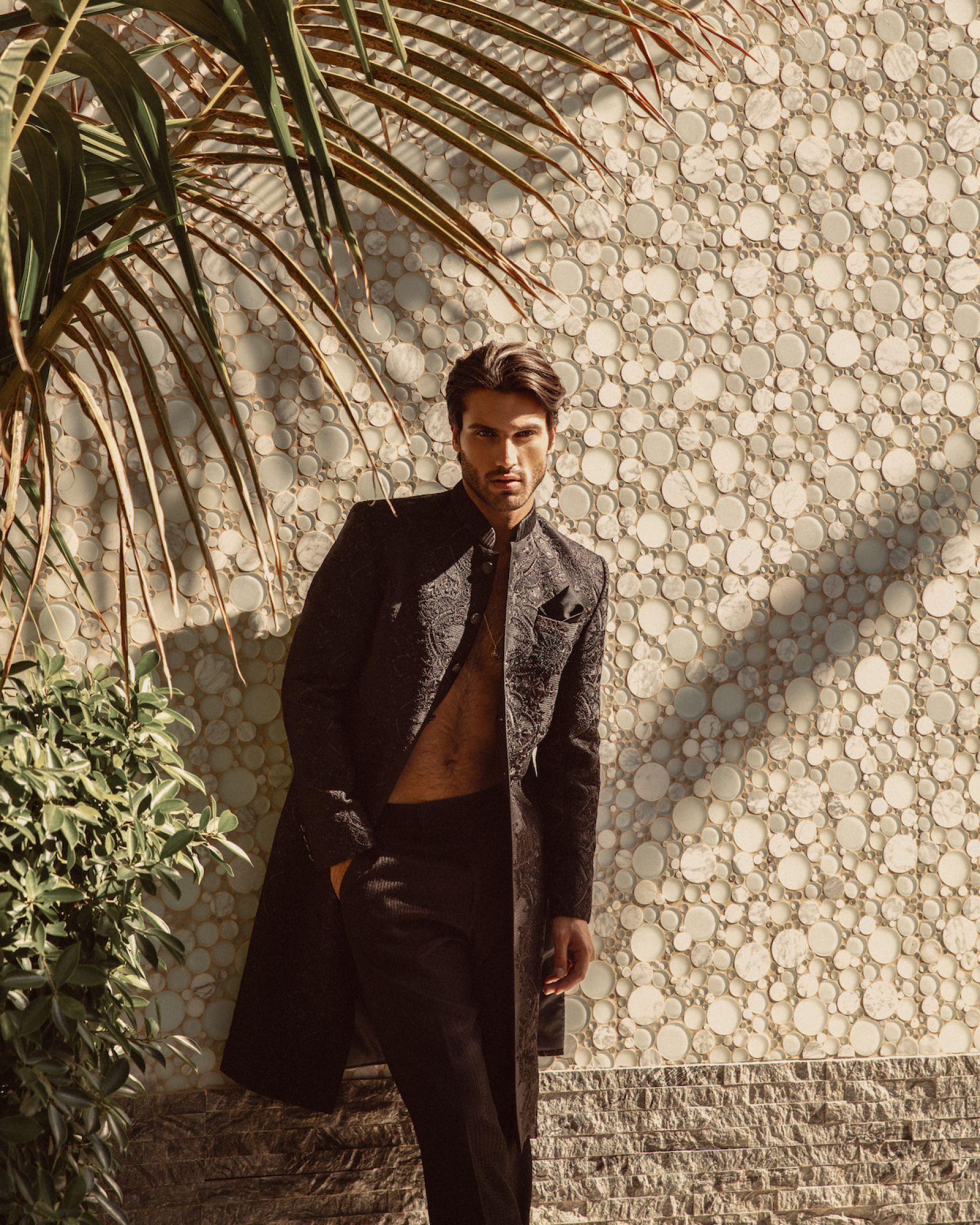 Coal Black Jacquard Sherwani (2-Piece) - Image 1