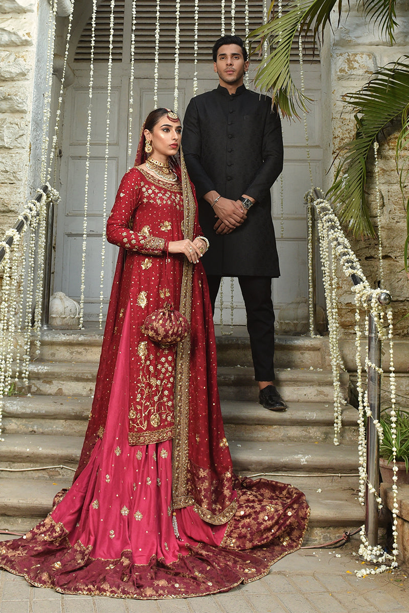 Black Jamawar Achkan Sherwani (2-Piece) - Image 1