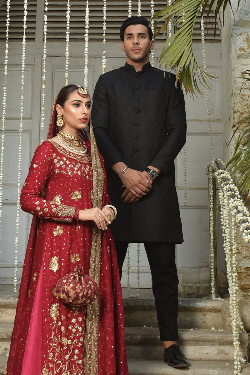 Black Jamawar Achkan Sherwani (2-Piece) - Image 4