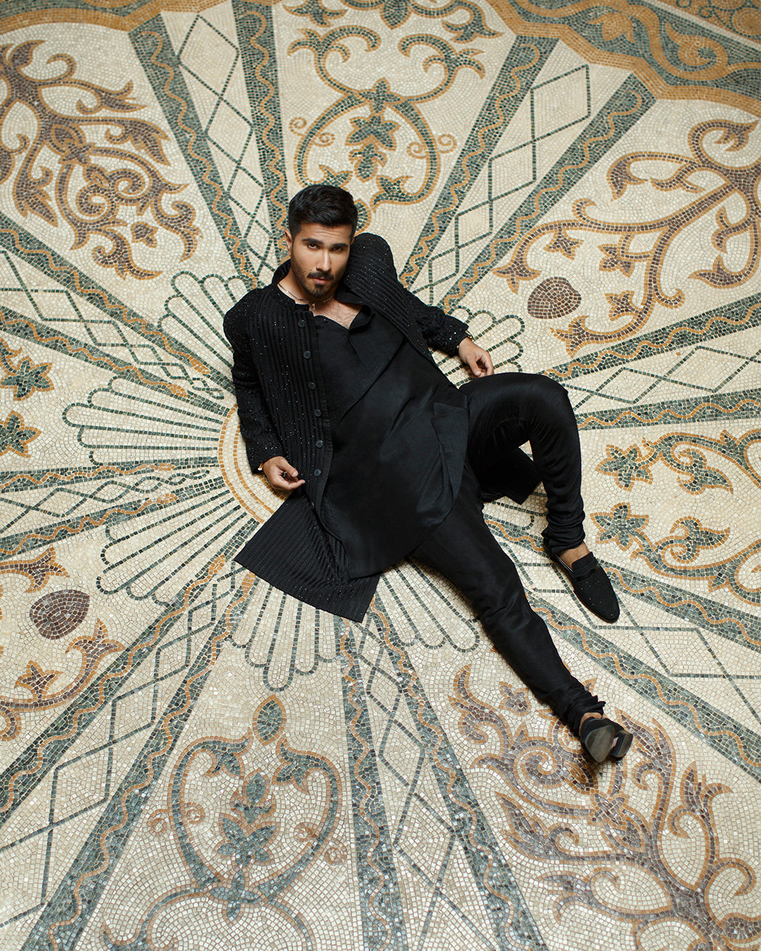 Black Embellished Karandi Sherwani (2-Piece) - Image 4