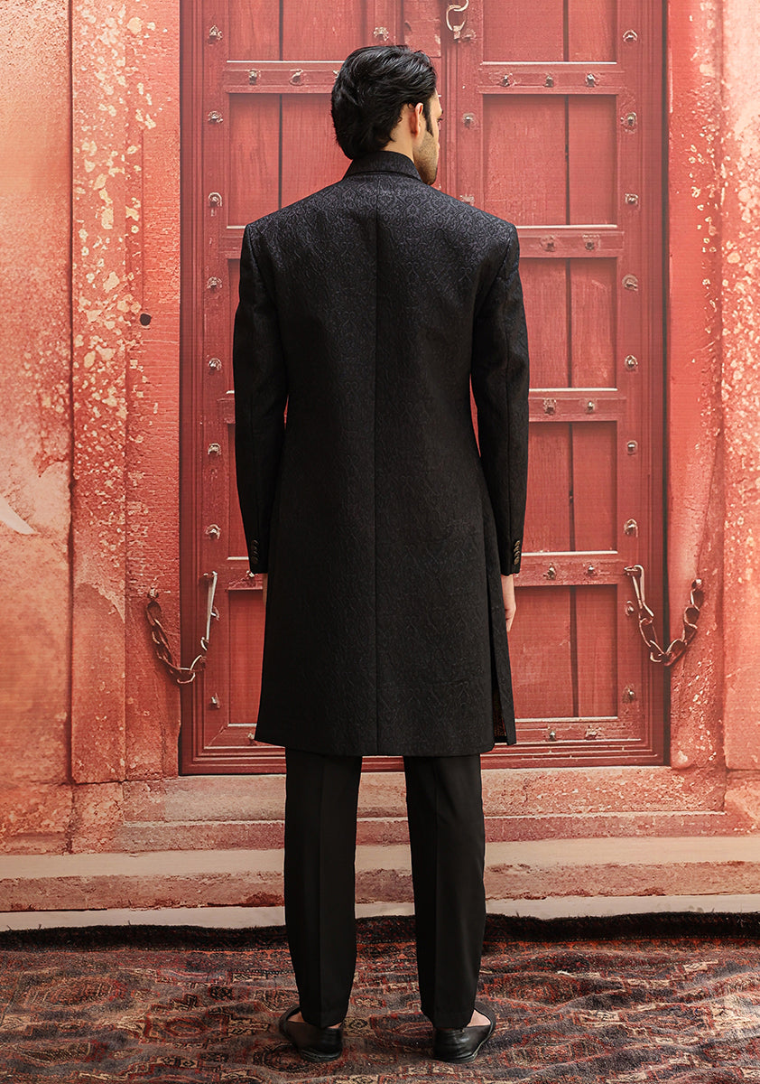 Black Karandi Jamawar Achkan Sherwani (2-Piece) - Image 4