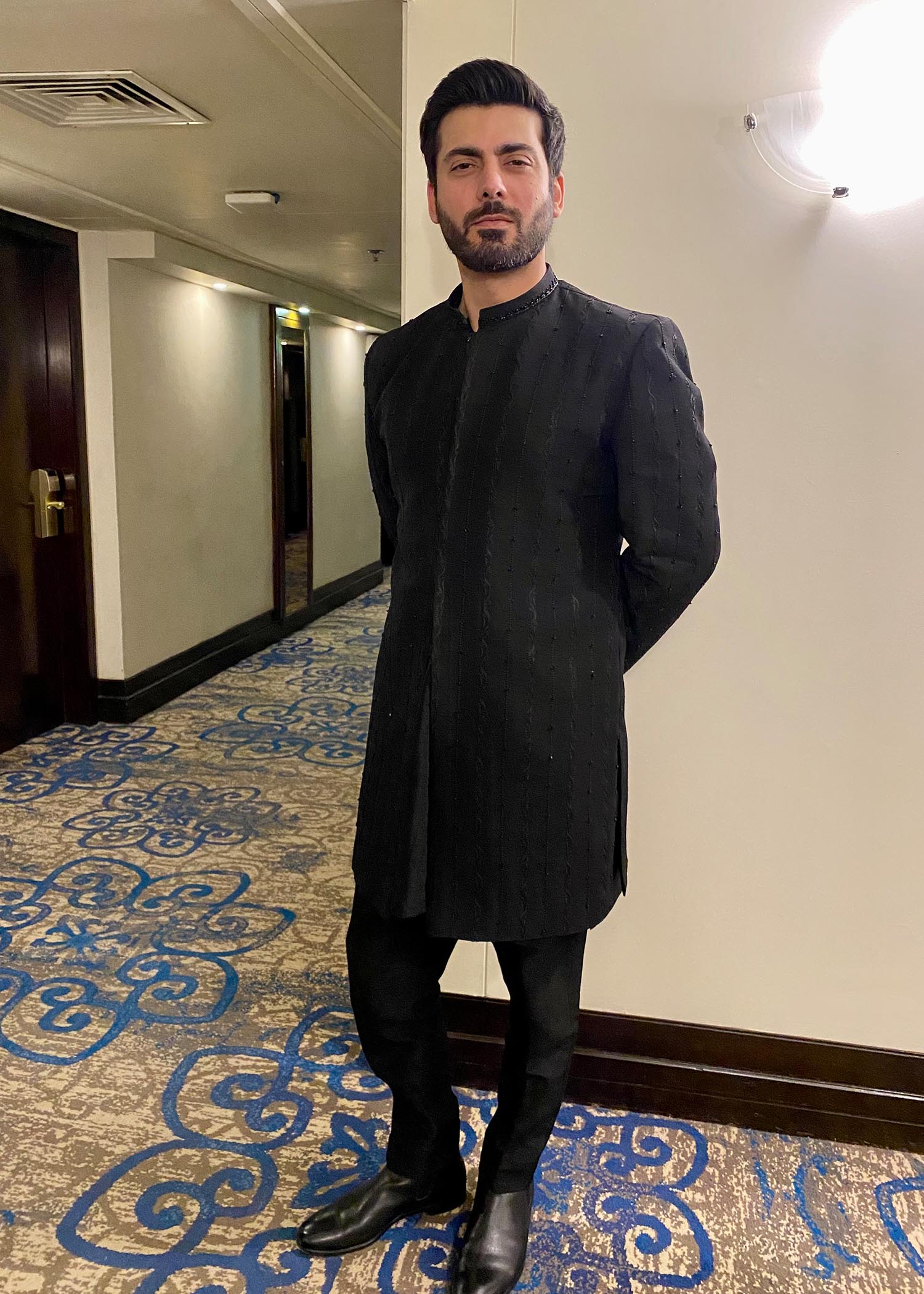 Black Zardozi Crystal Korean Raw Silk Sherwani (2-Piece) - Image 1