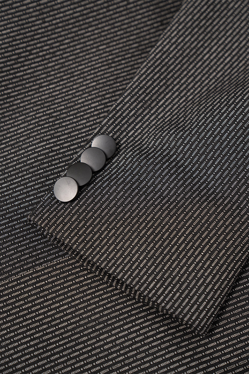 Black Textured Sherwani with Embroidered Band Collar (2-Piece) - Image 9