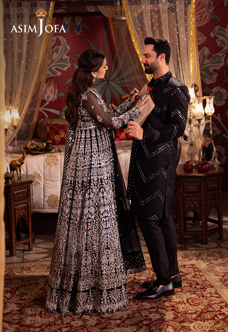 Black Sequin Resham Raw Silk Sherwani (3-Piece) - Image 11