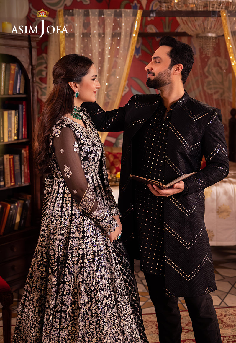 Black Sequin Resham Raw Silk Sherwani (3-Piece) - Image 4