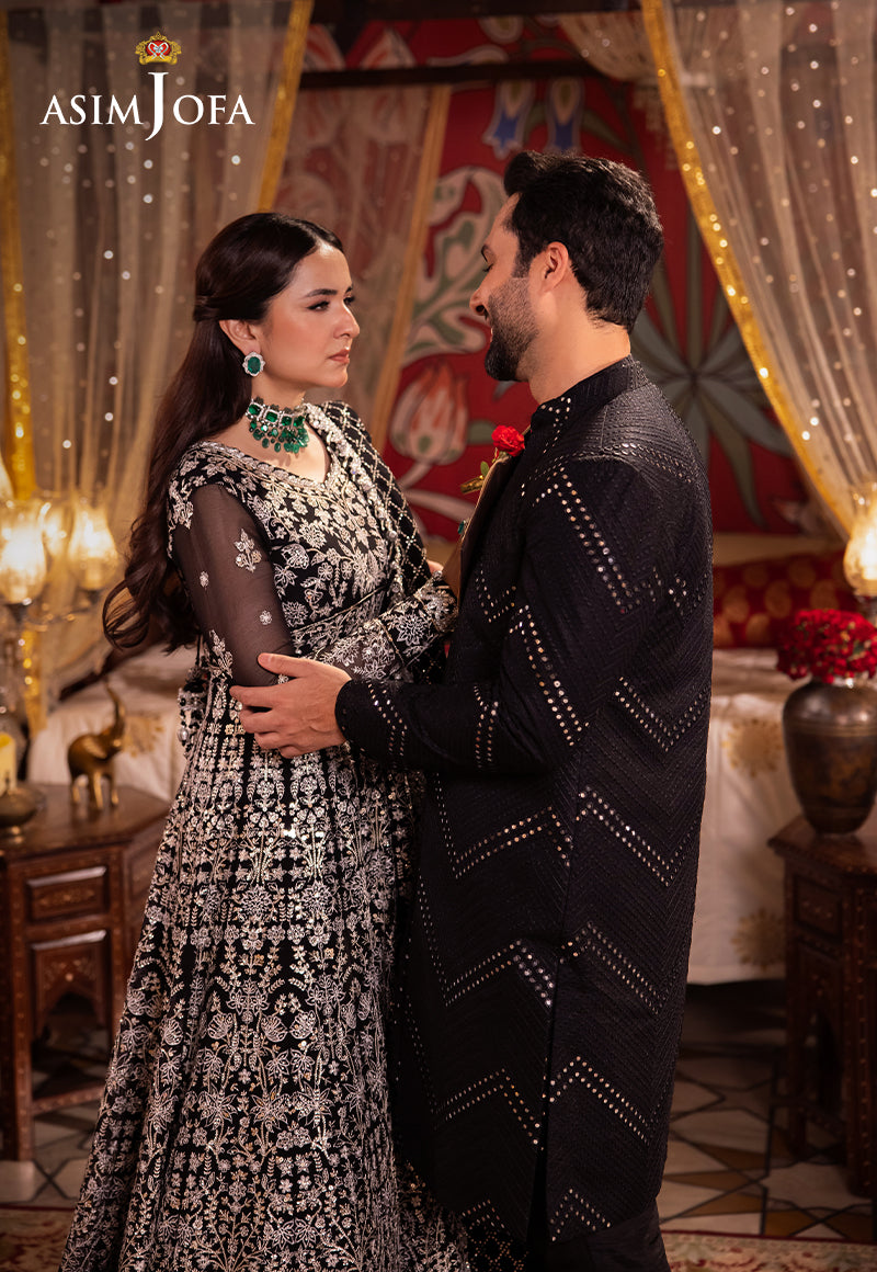 Black Sequin Resham Raw Silk Sherwani (3-Piece) - Image 7