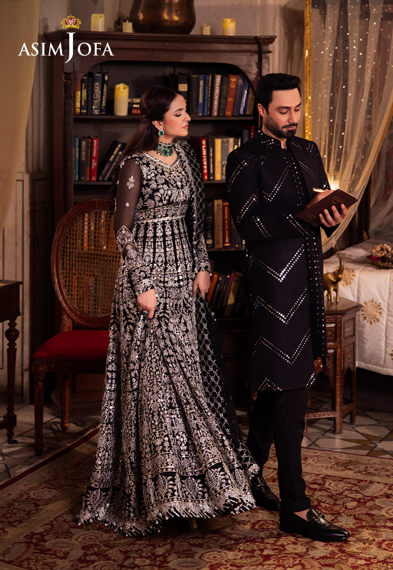 Black Sequin Resham Raw Silk Sherwani (3-Piece) - Image 8