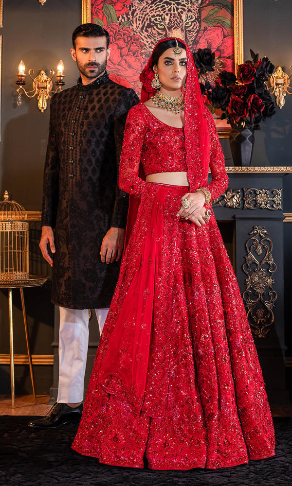 Black Embroidered Raw Silk Sherwani (3-Piece) - Image 8