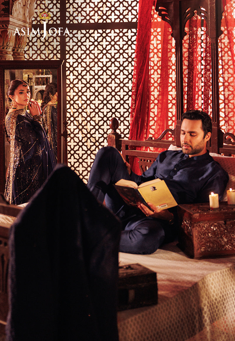 Black Embroidered Raw Silk Achkan Sherwani (3-Piece) - Image 2