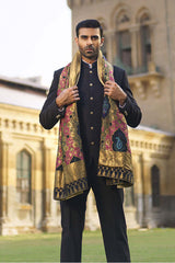 Black Zardozi Raw Silk Achkan Sherwani (3-Piece) - Image 3