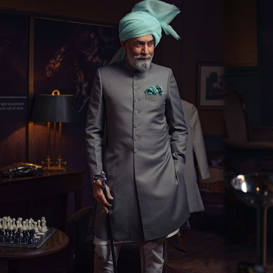 Coral Black Silk-Blend Achkan Sherwani (3-Piece) - Image 1